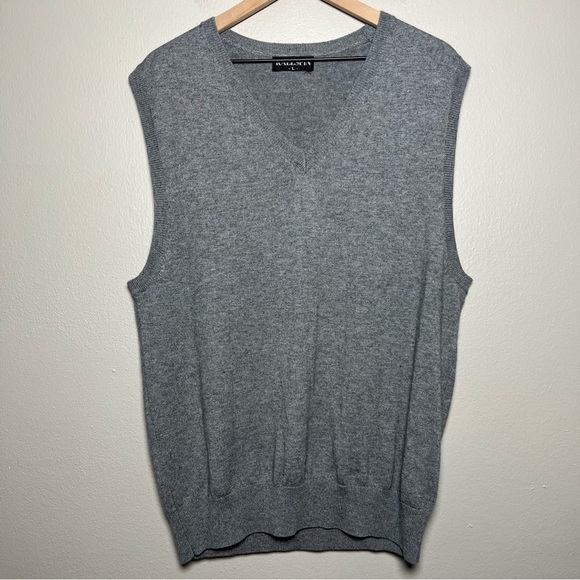 Kallspin Men Cashmere Sweater Vest Larg‎ Gray Wool V-Neck Luxury Lightweight - Picture 1 of 7